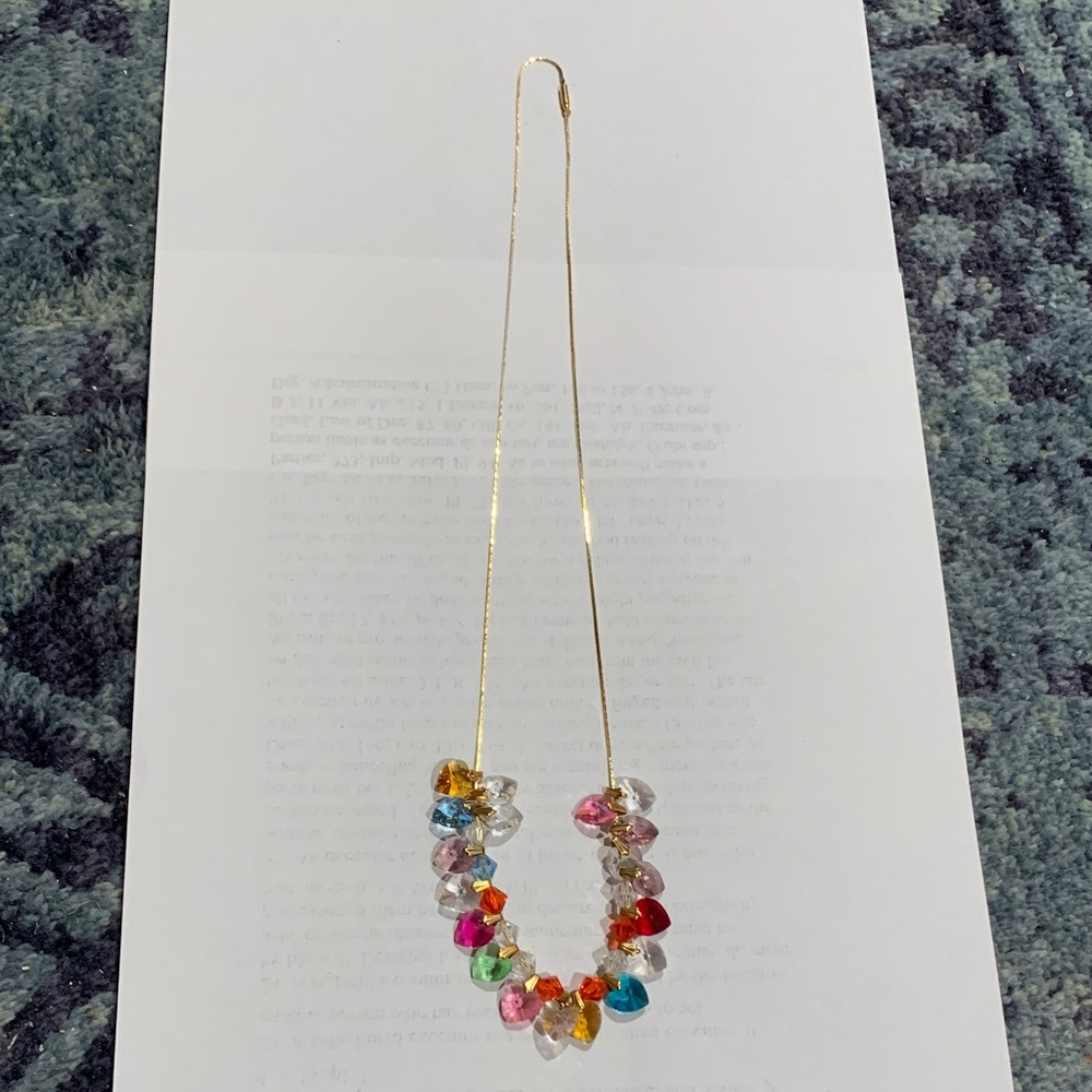 Vintage glass crystal necklace on serpentine gold plate 24” necklace